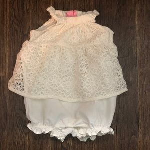 Cream Lace Romper 3-6 months. GUC.